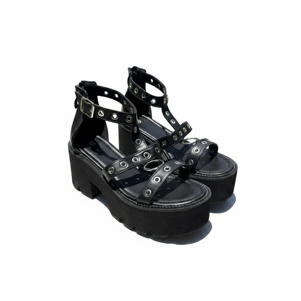 Women's Kokomomo Platform Sandals Gothic Punk Wedge Gladiator Size 8.5